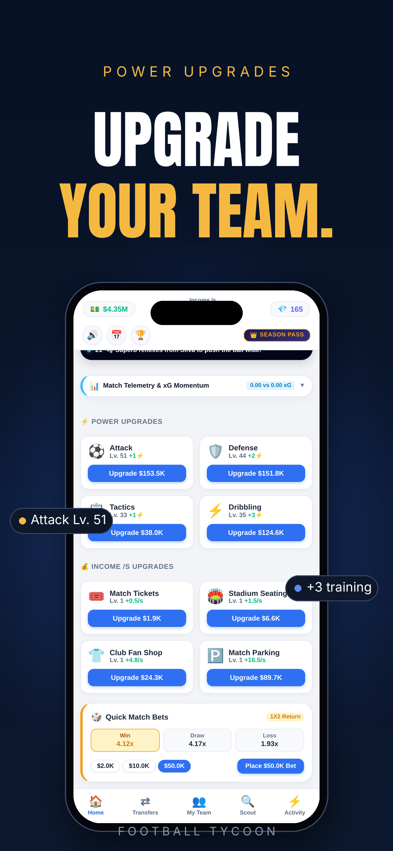 Upgrade your team with power upgrades